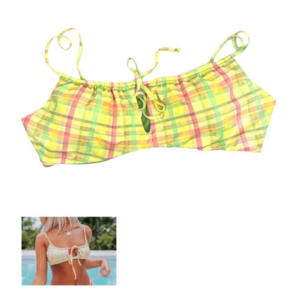 Dippin' Daisy's Yellow and Pink Plaid Reversible Swimsuit Bikini
Top Size 3X NWT